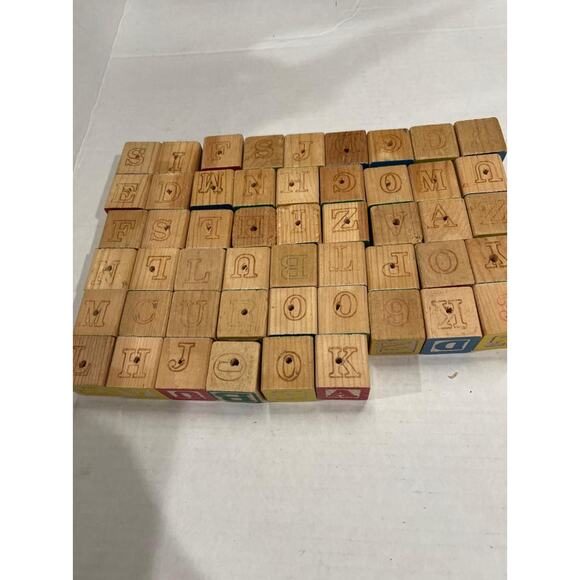 Vintage Wooden Alphabet Blocks 57-Piece ABC 123 Learning Toy 1.25in #O22o - Picture 2 of 6